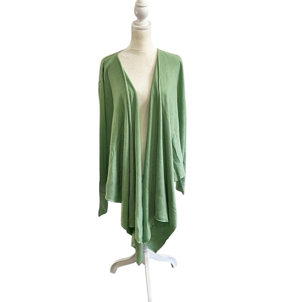 Eileen Fisher Silk Cashmere Draped Open Cardigan Sweater Green L